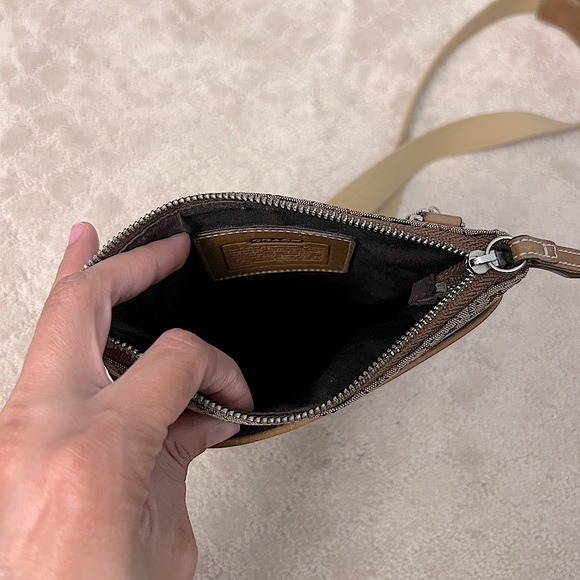Coach Small Crossbody Bag in Light Brown and Camel | Signature Monogram Canvas - Picture 3 of 5
